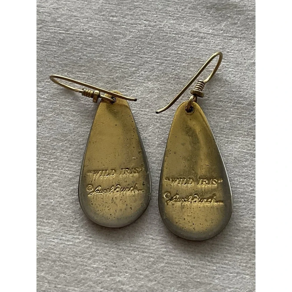 vintage 1980s Laurel Burch Wild Iris teardrop earrings Dangle Drop Enamel